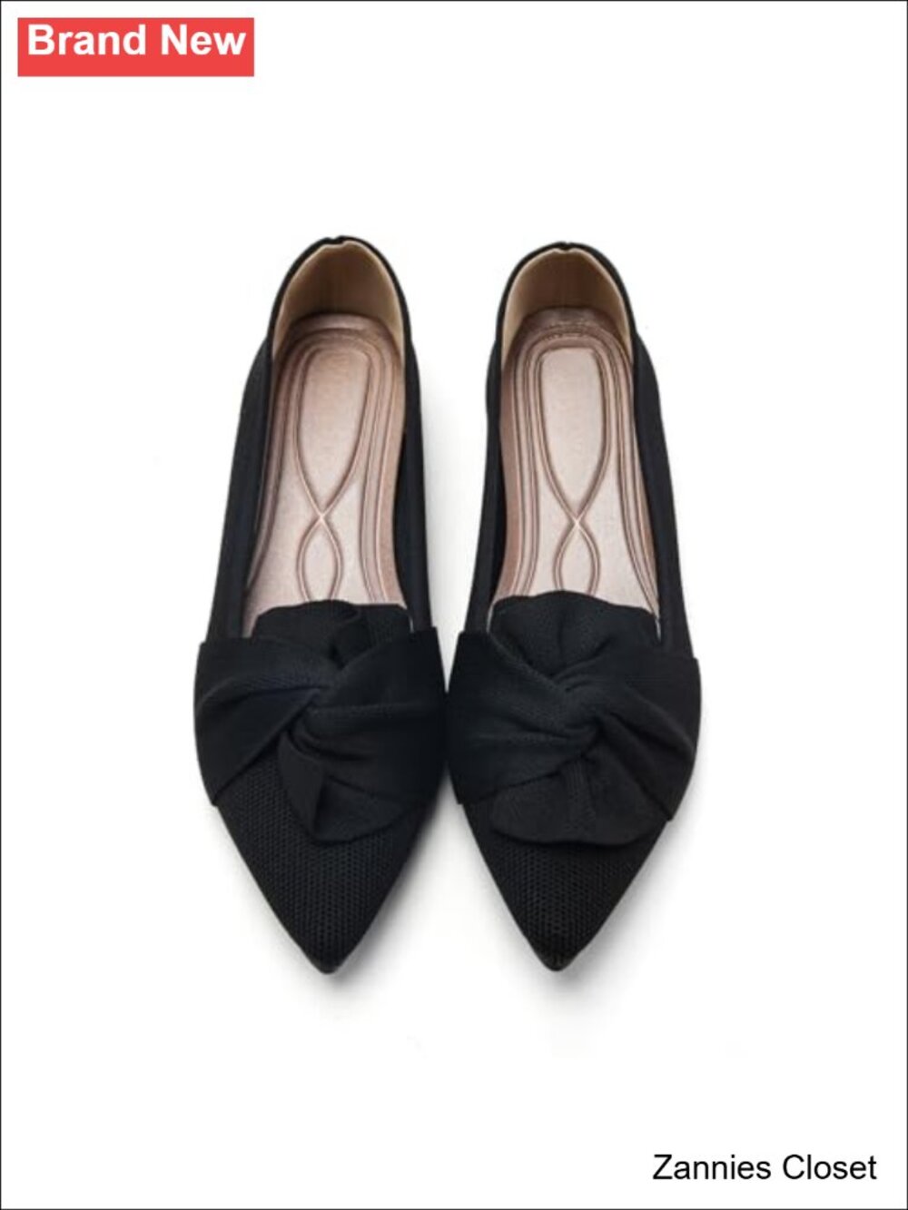 ✨ Pointed Toe Ballet Flats with Bow Detail, Cushioned Heel, Breathable,